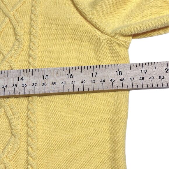 Talbots Cable Knit Sweater Lambswool Blend Fisherman Women’s Large Petite Yellow - Picture 5 of 8